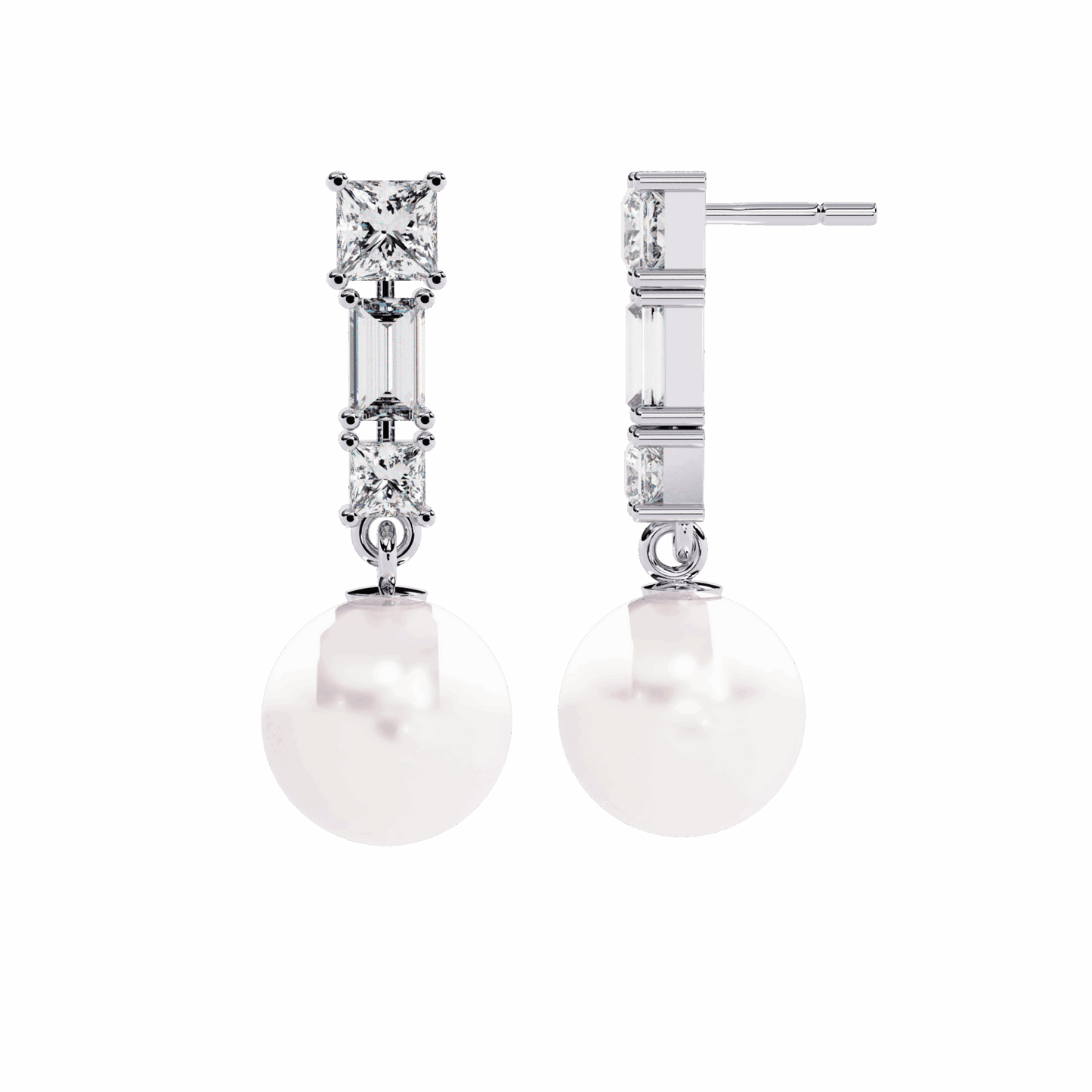 2 Carat Princess & Baguette Drop Earrings in Moissanite | House of Estara