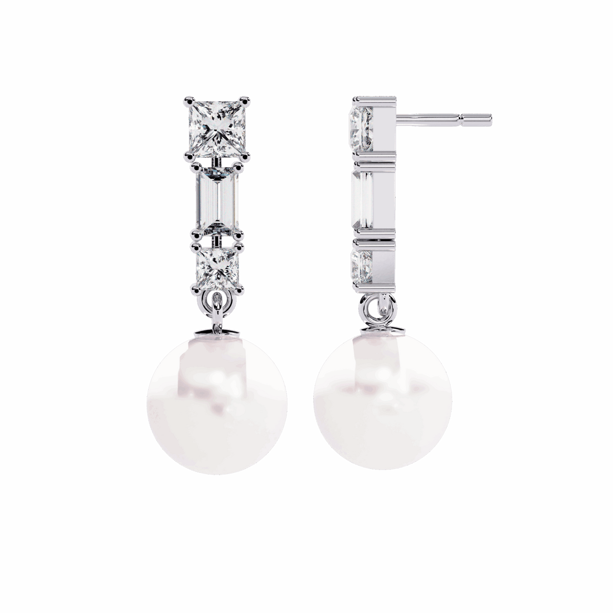 2 Carat Princess & Baguette Drop Earrings in Moissanite | House of Estara