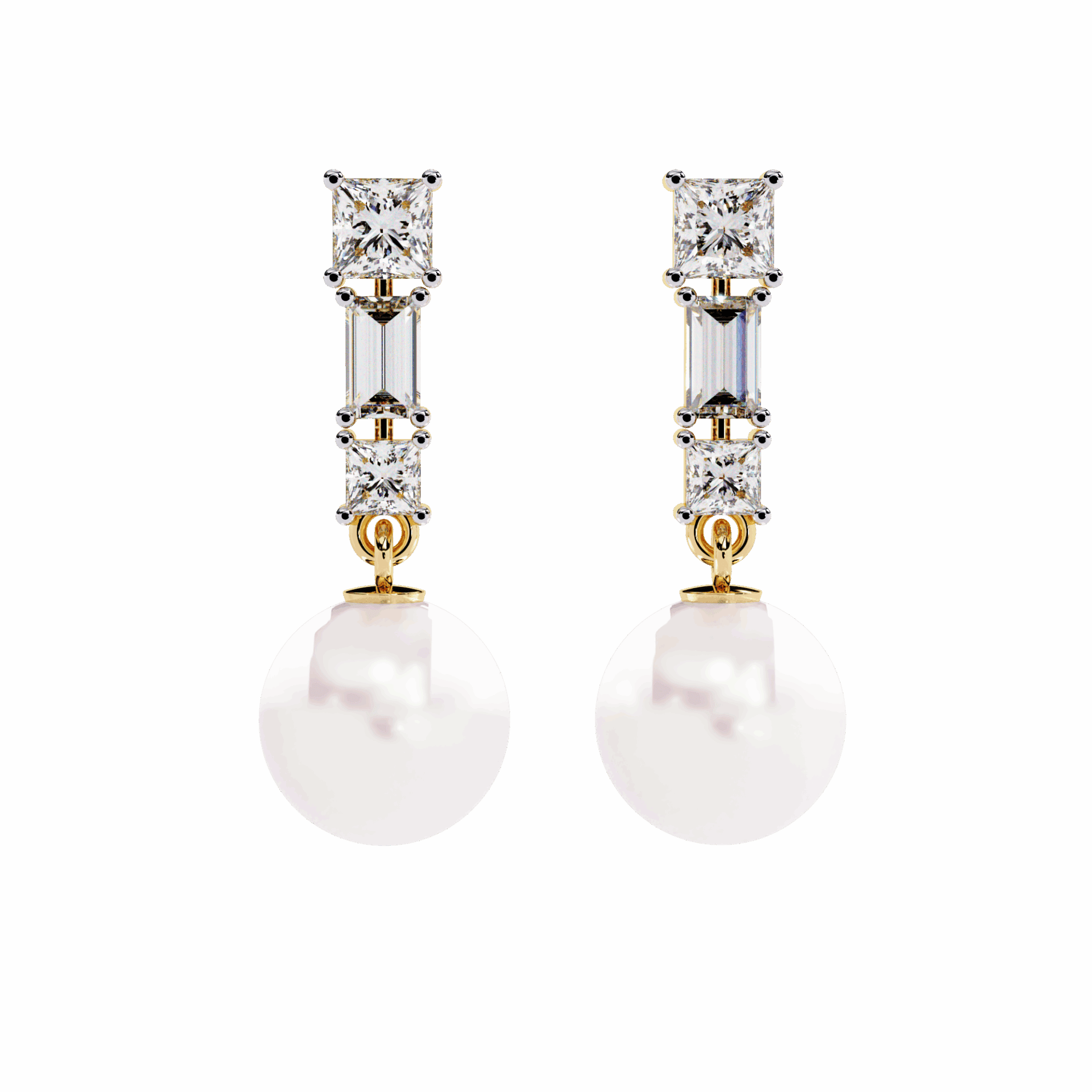 2 Carat Princess & Baguette Drop Earrings in Moissanite | House of Estara