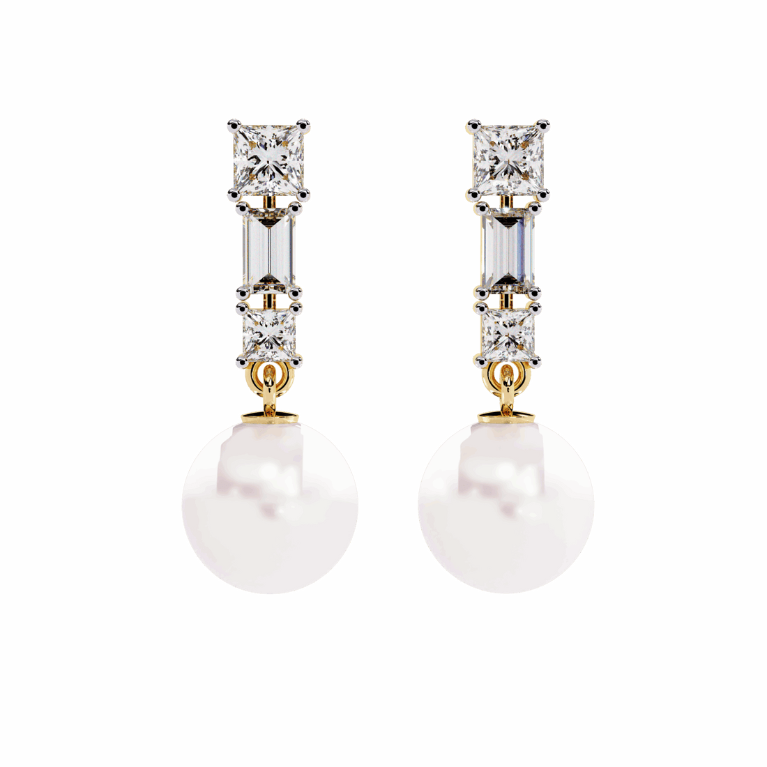 2 Carat Princess & Baguette Drop Earrings in Moissanite | House of Estara