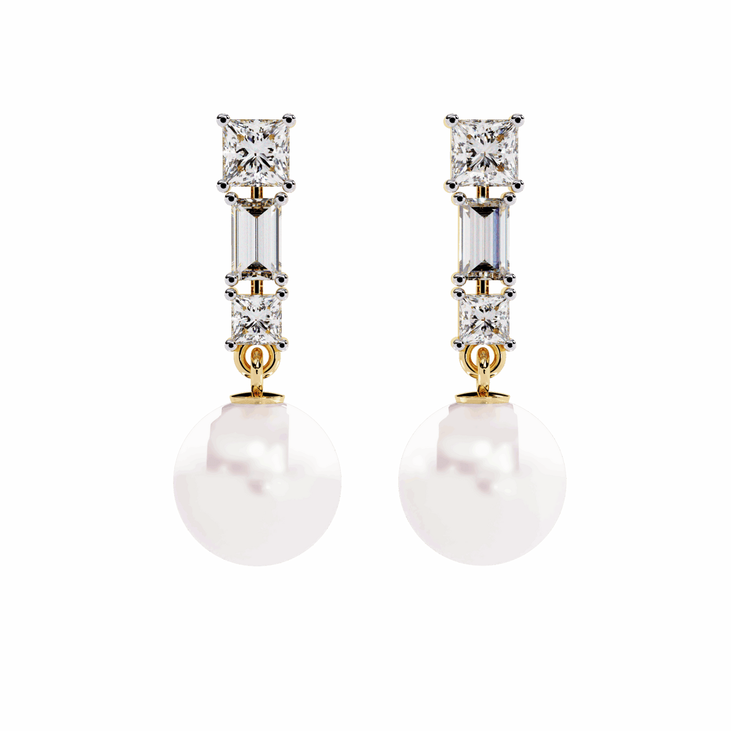 2 Carat Princess & Baguette Drop Earrings in Moissanite | House of Estara