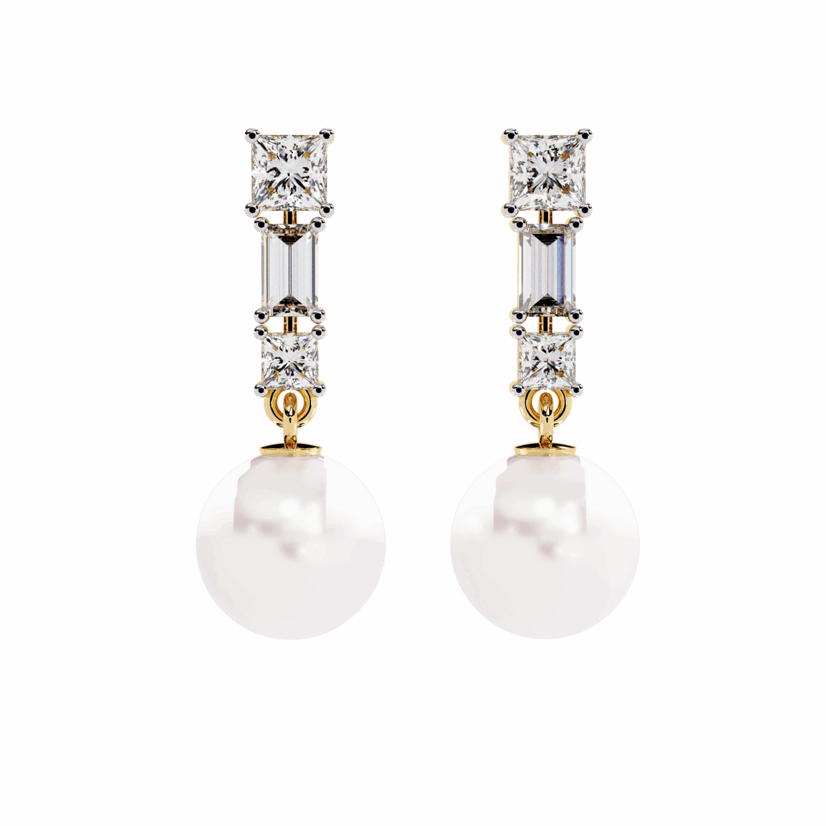 2 Carat Princess & Baguette Drop Earrings in Moissanite | House of Estara