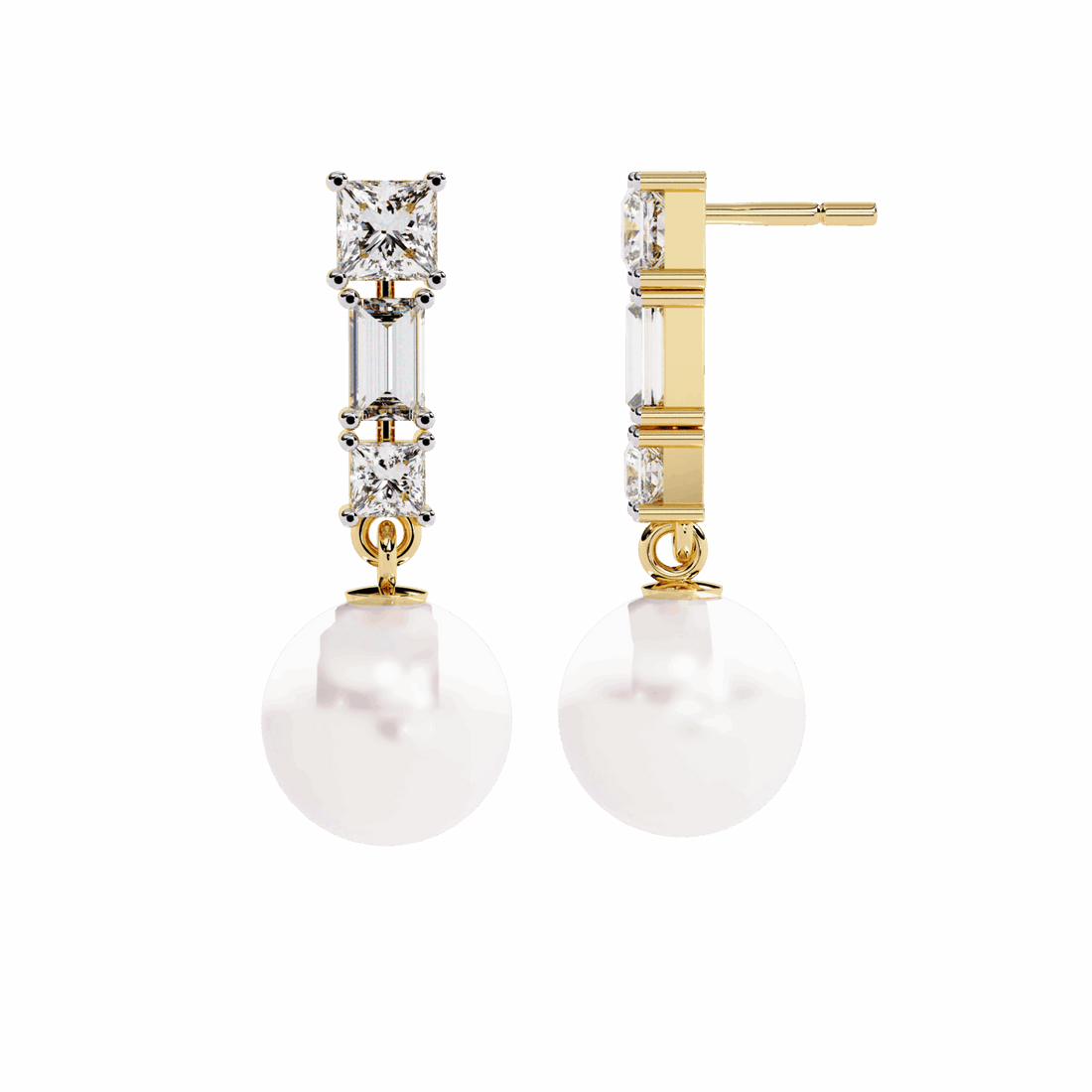 2 Carat Princess & Baguette Drop Earrings in Moissanite | House of Estara