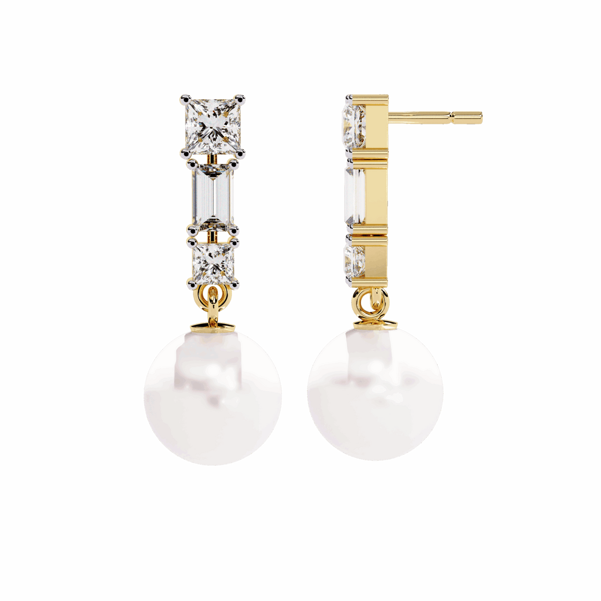 2 Carat Princess & Baguette Drop Earrings in Moissanite | House of Estara