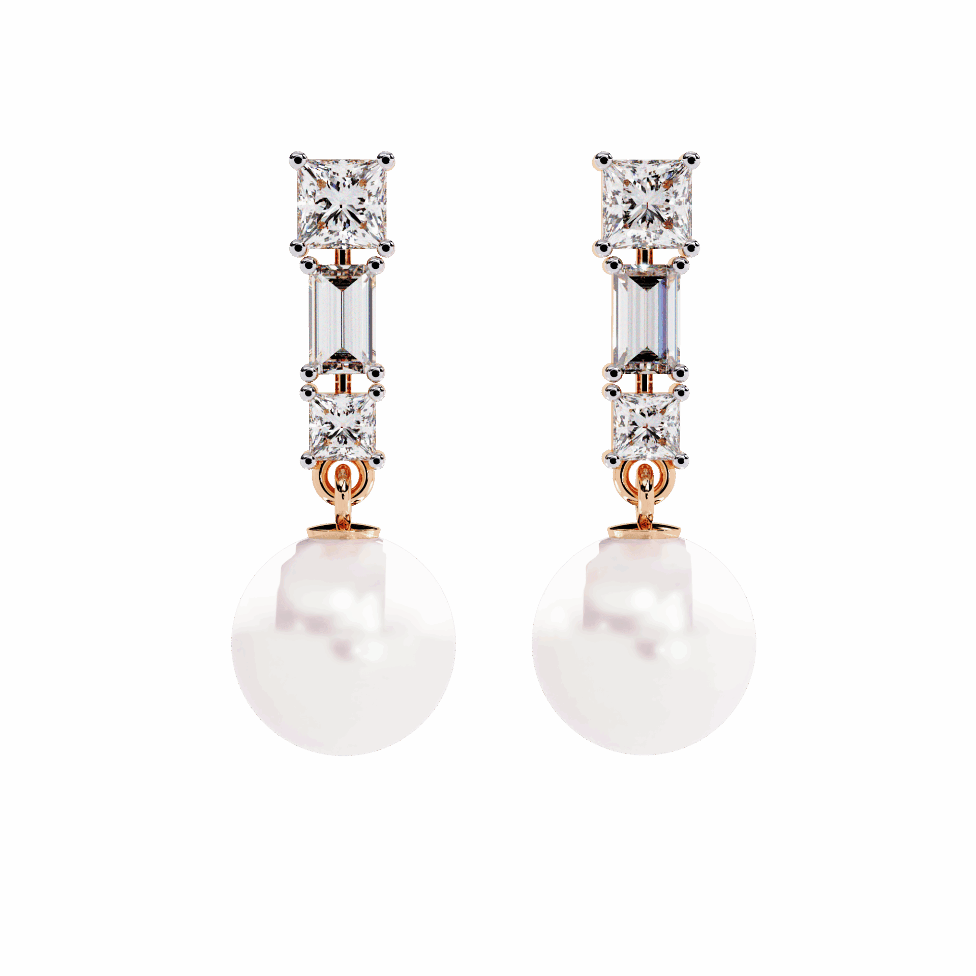 2 Carat Princess & Baguette Drop Earrings in Moissanite | House of Estara