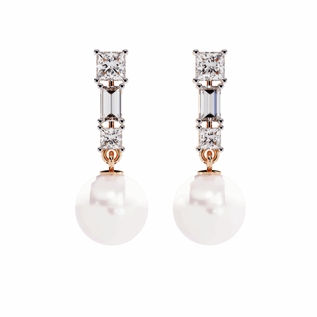 2 Carat Princess & Baguette Drop Earrings in Moissanite | House of Estara