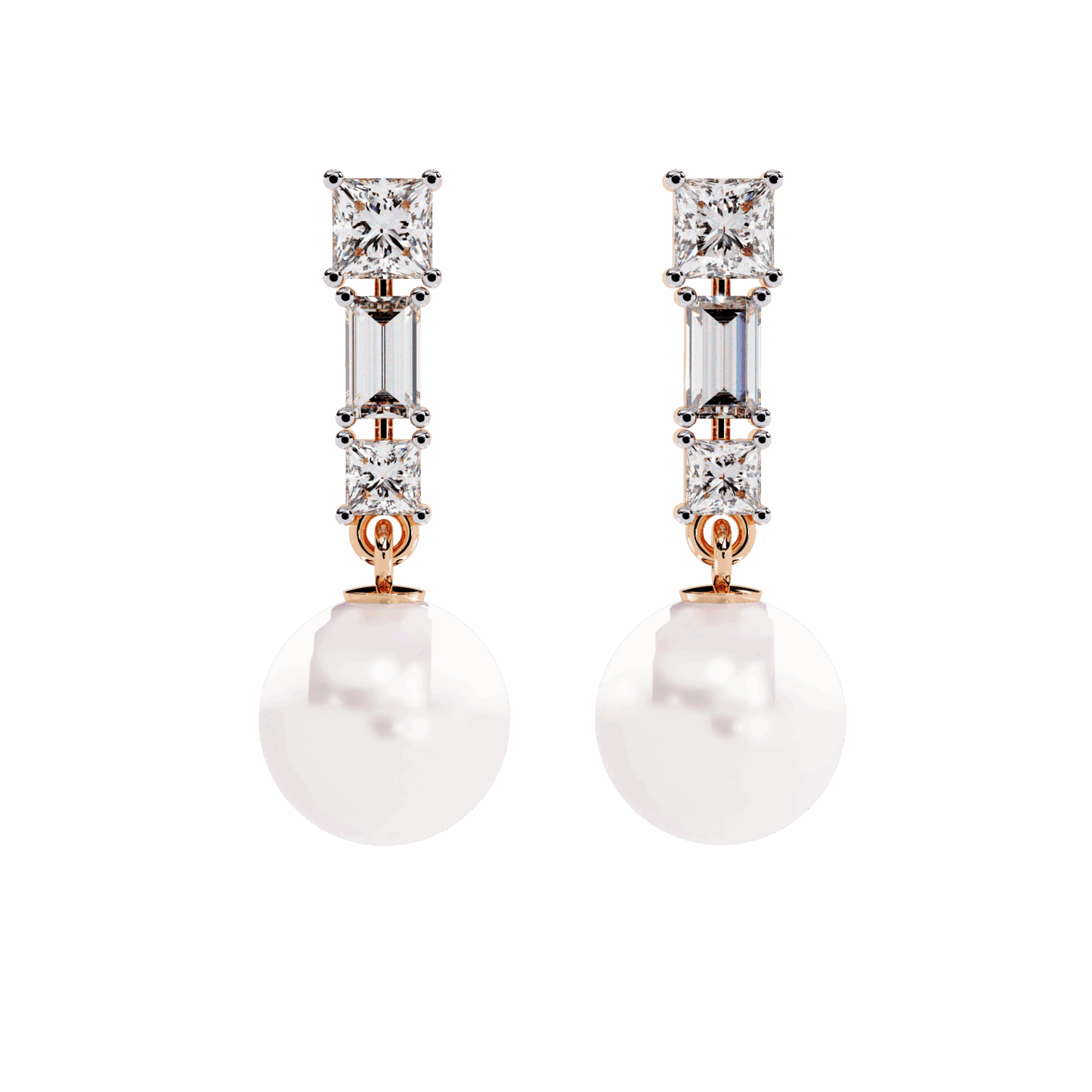 2 Carat Princess & Baguette Drop Earrings in Moissanite | House of Estara
