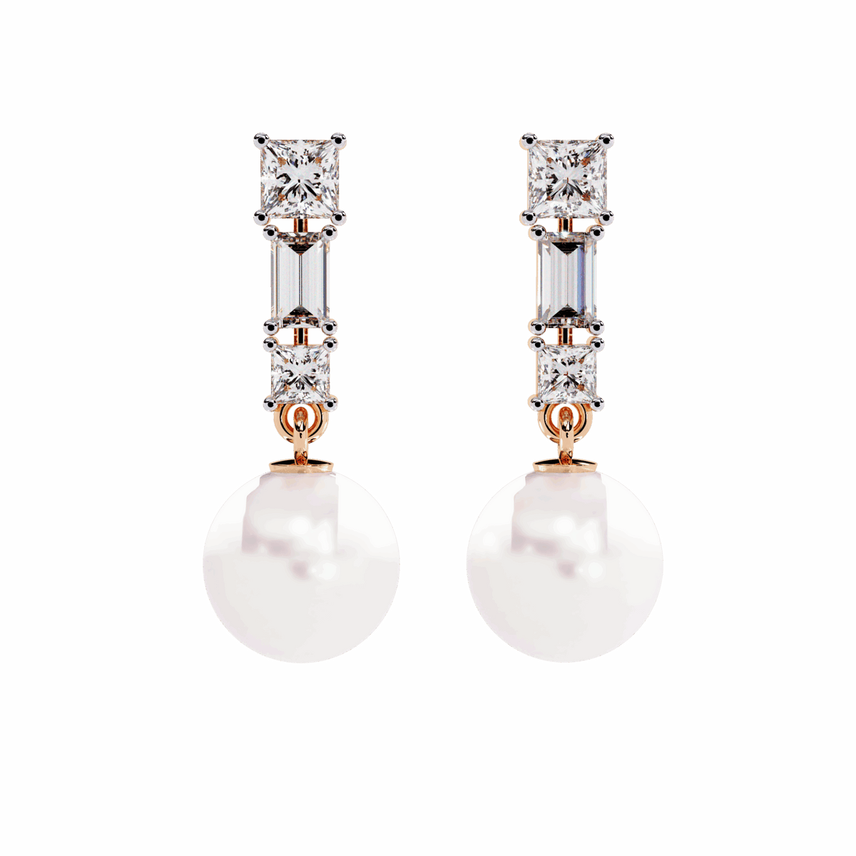2 Carat Princess & Baguette Drop Earrings in Moissanite | House of Estara