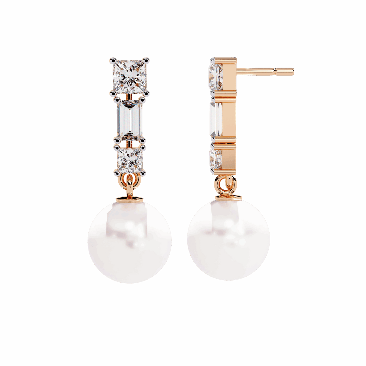 2 Carat Princess & Baguette Drop Earrings in Moissanite | House of Estara