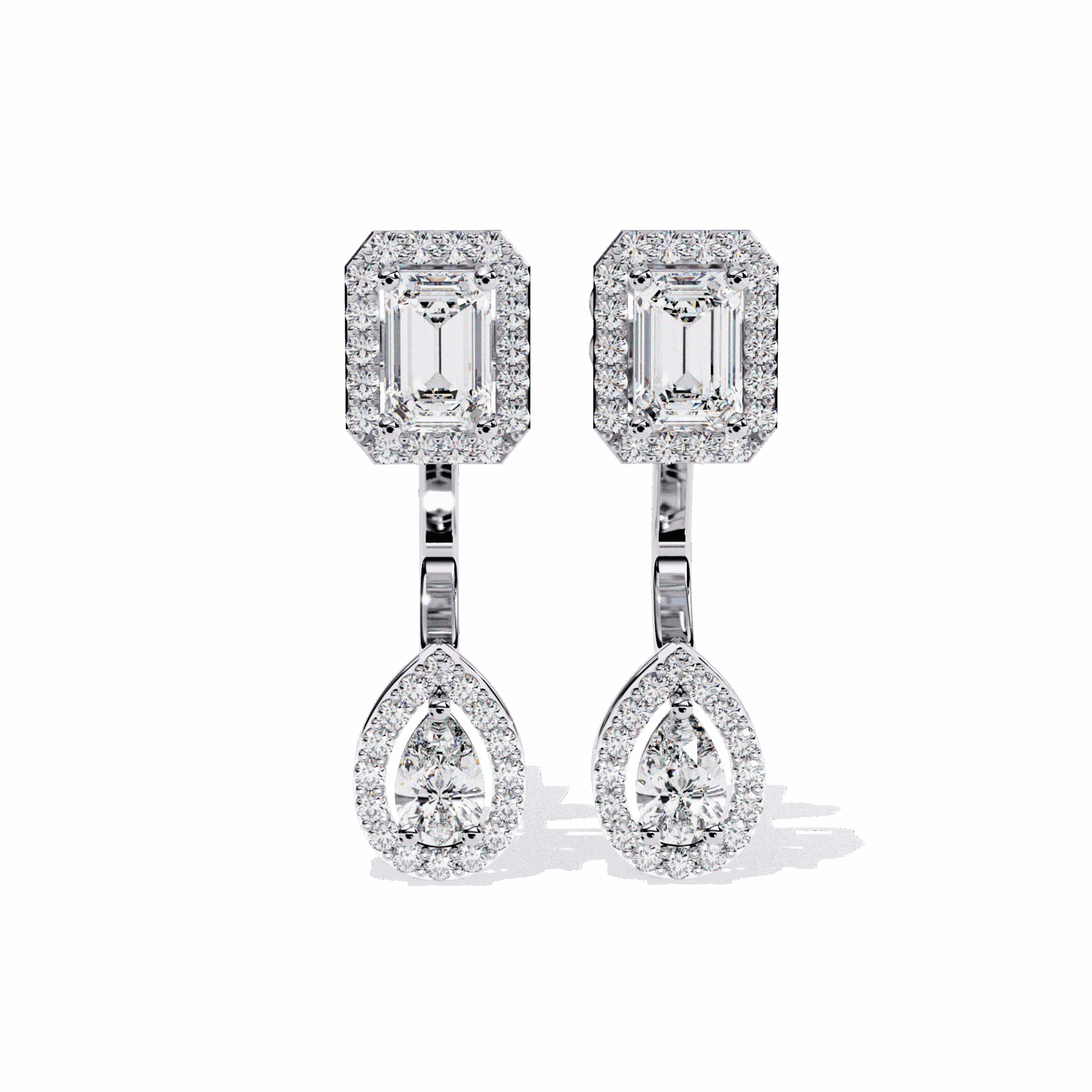 2 Carat Emerald & Pear Halo Drop Earrings in Moissanite | House of Estara