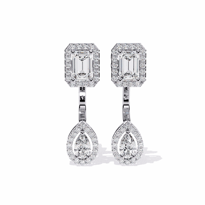 2 Carat Emerald & Pear Halo Drop Earrings in Moissanite | House of Estara