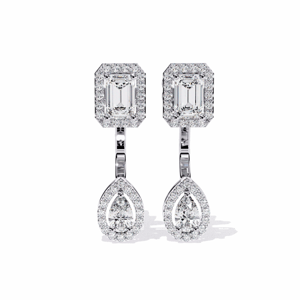 Emerald & Pear Halo Drop Earrings