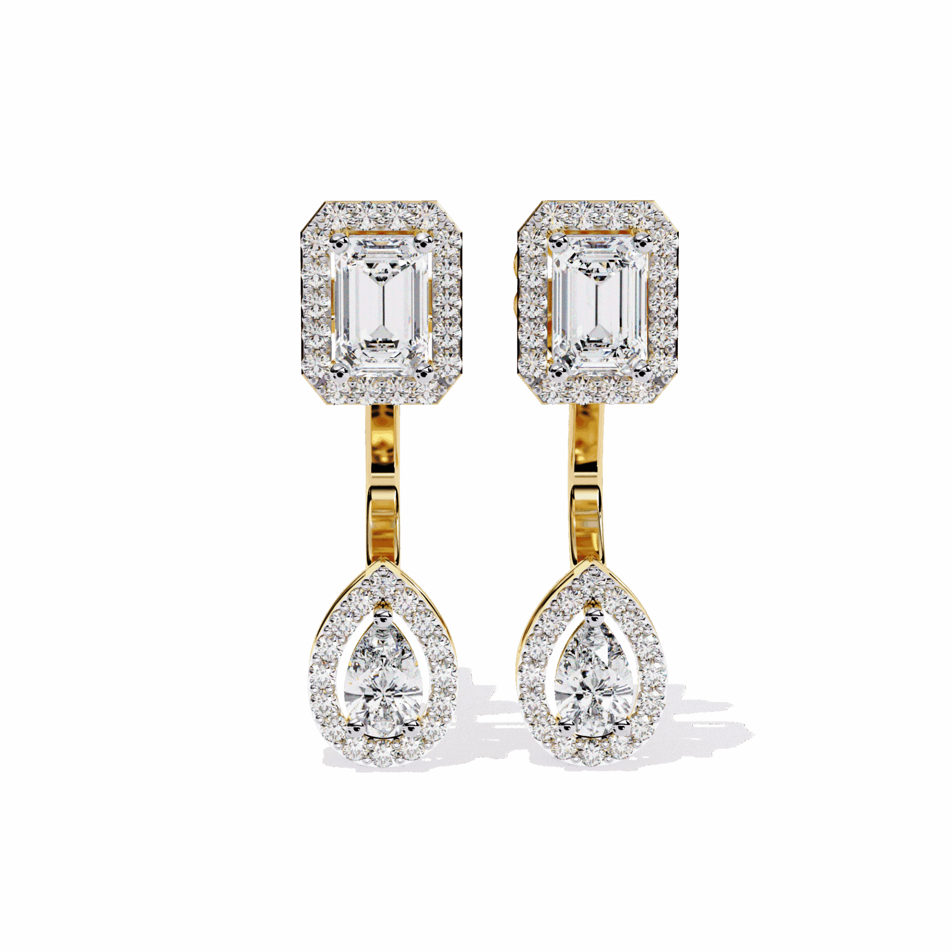 2 Carat Emerald & Pear Halo Drop Earrings in Moissanite | House of Estara