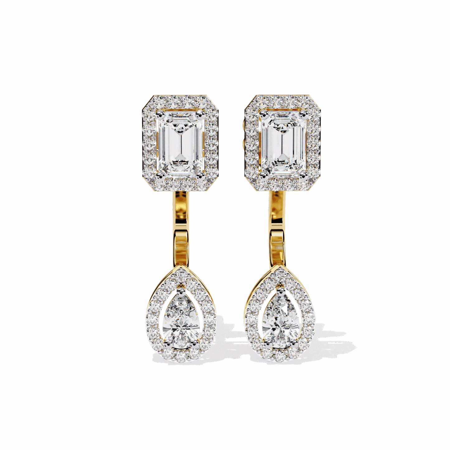 2 Carat Emerald & Pear Halo Drop Earrings in Moissanite | House of Estara