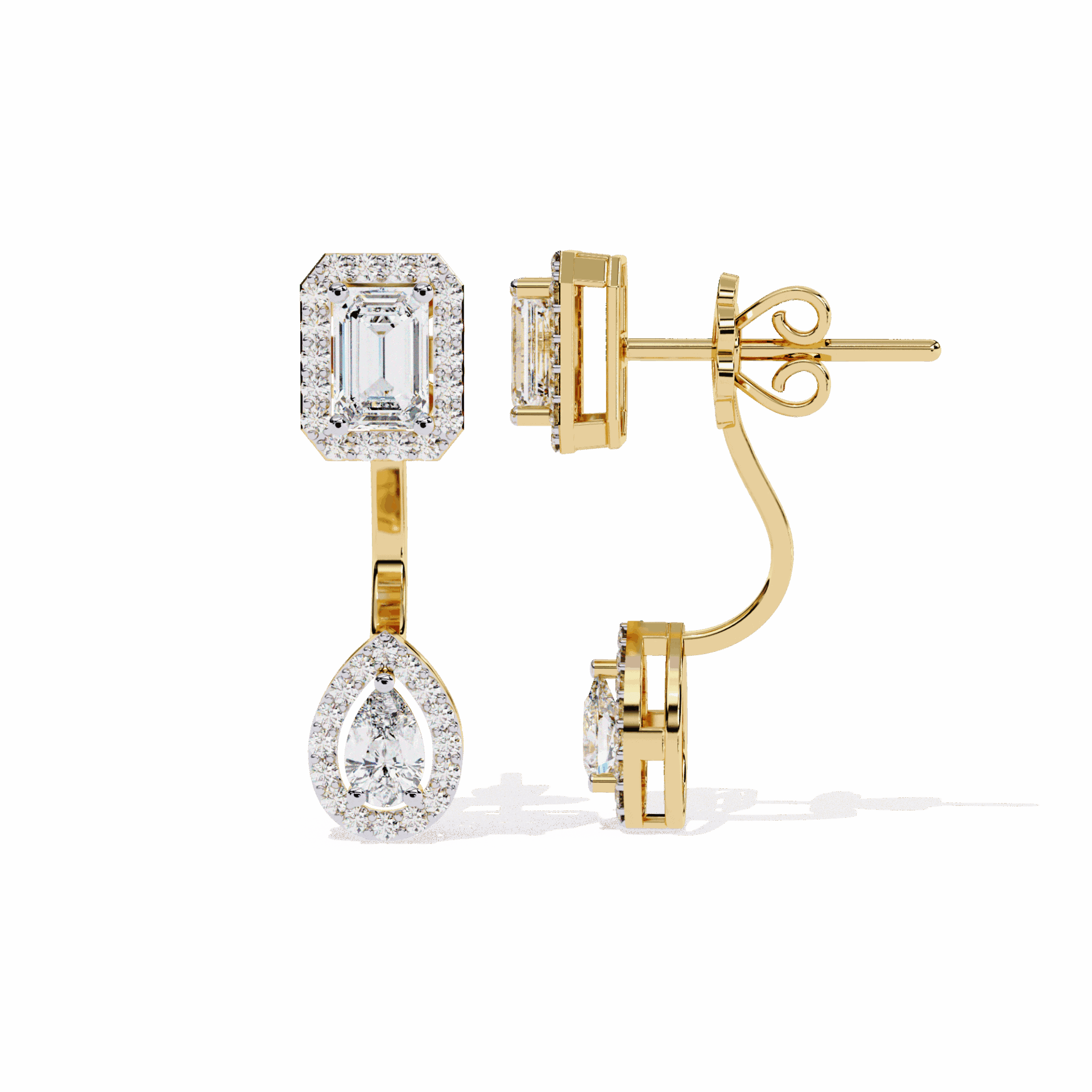 2 Carat Emerald & Pear Halo Drop Earrings in Moissanite | House of Estara