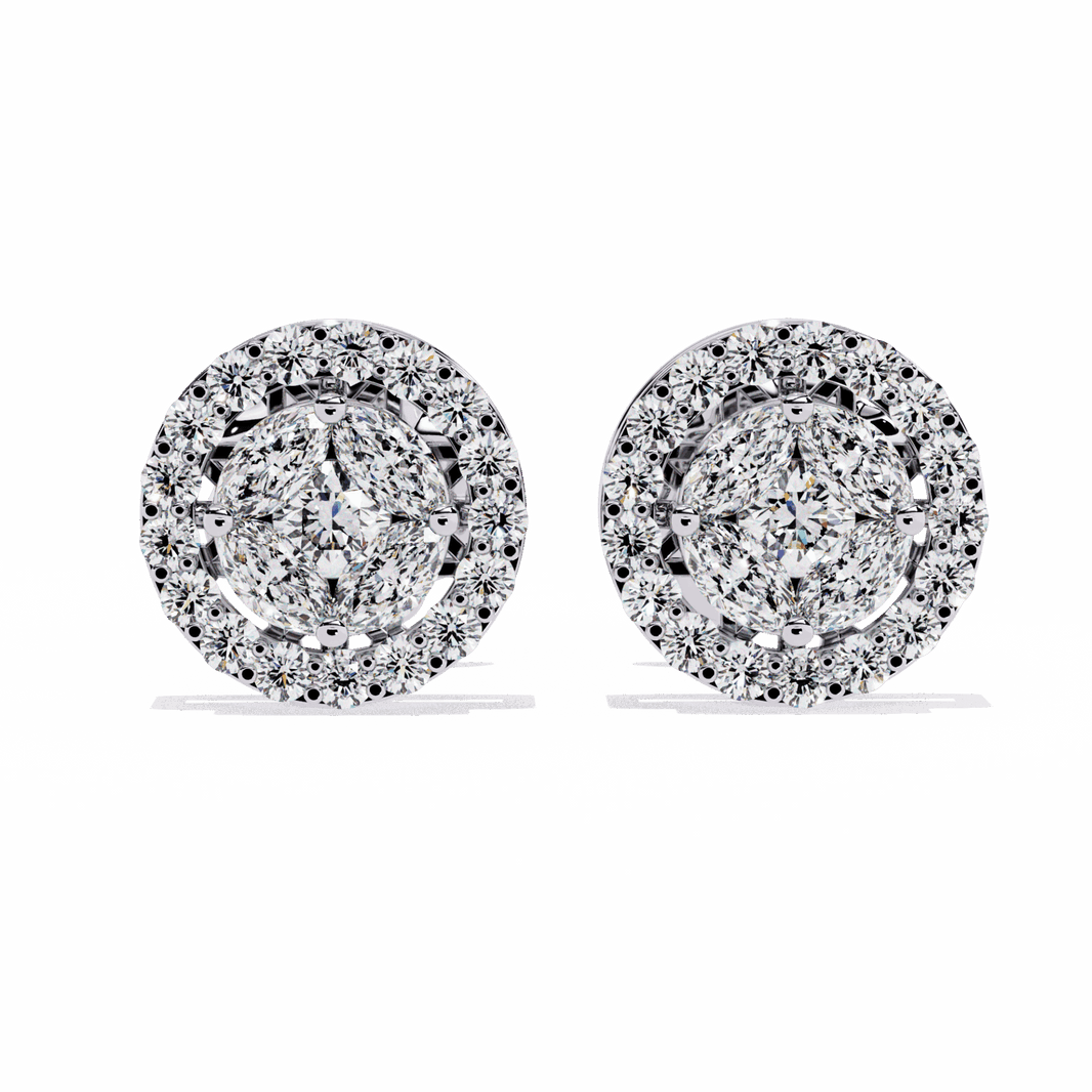 1.5 Carat Marquise and Round Hoop Stud Earrings in Moissanite | House of Estara