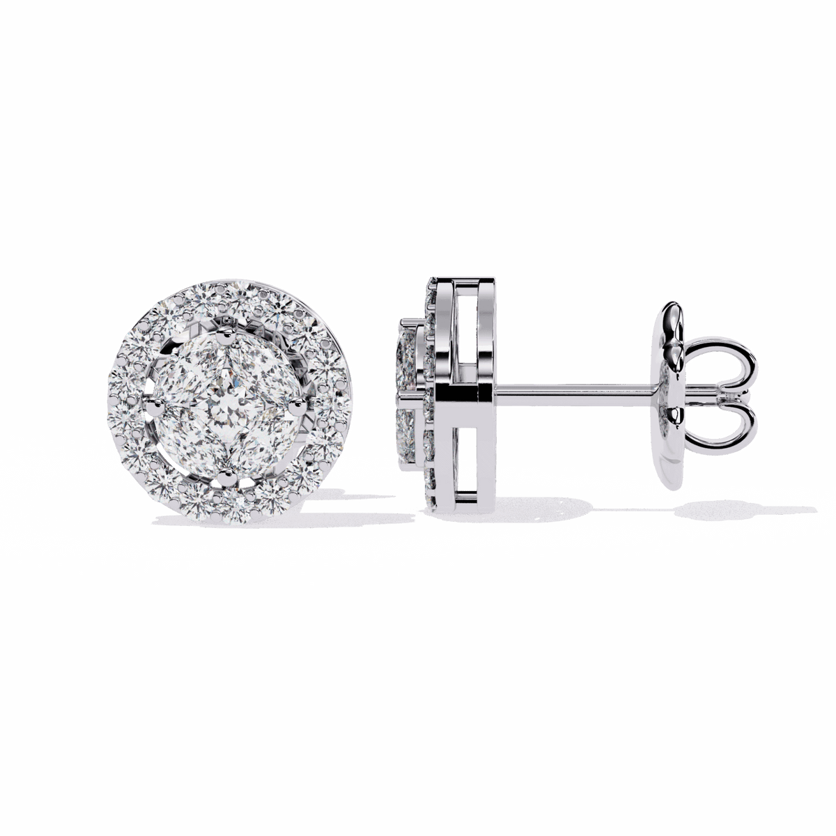 1.5 Carat Marquise and Round Hoop Stud Earrings in Moissanite | House of Estara