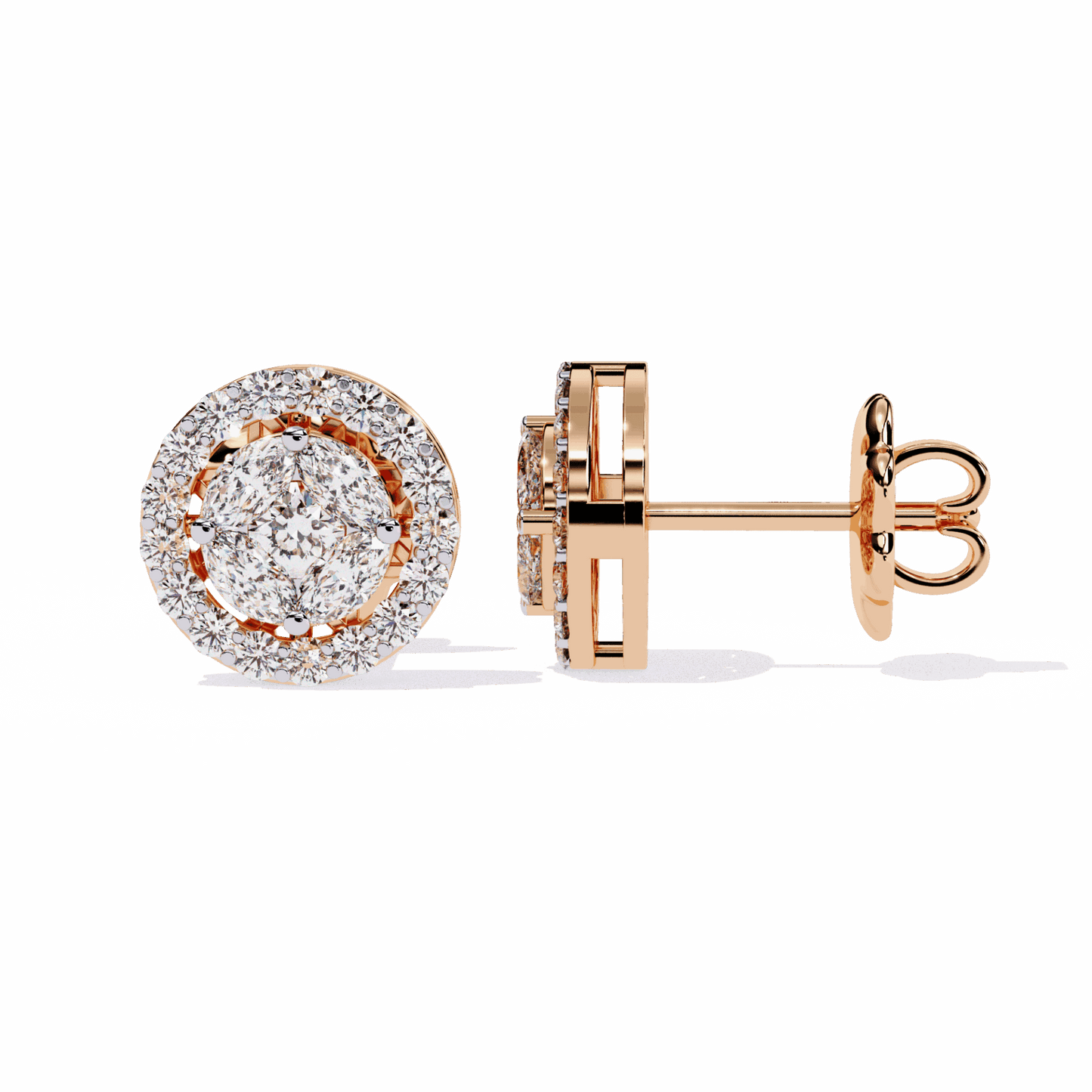 1.5 Carat Marquise and Round Hoop Stud Earrings in Moissanite | House of Estara