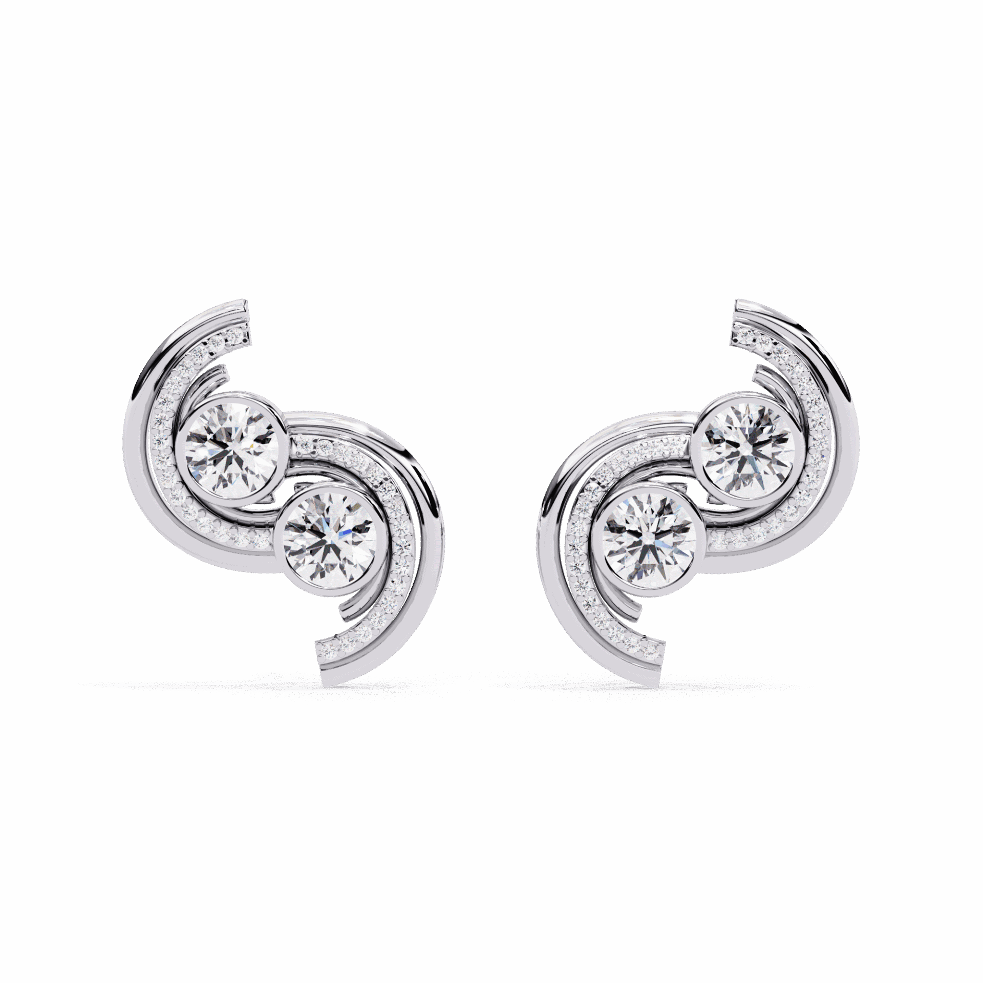 2 Carat Modern Round Duo Stud Earrings in Moissanite | House of Estara