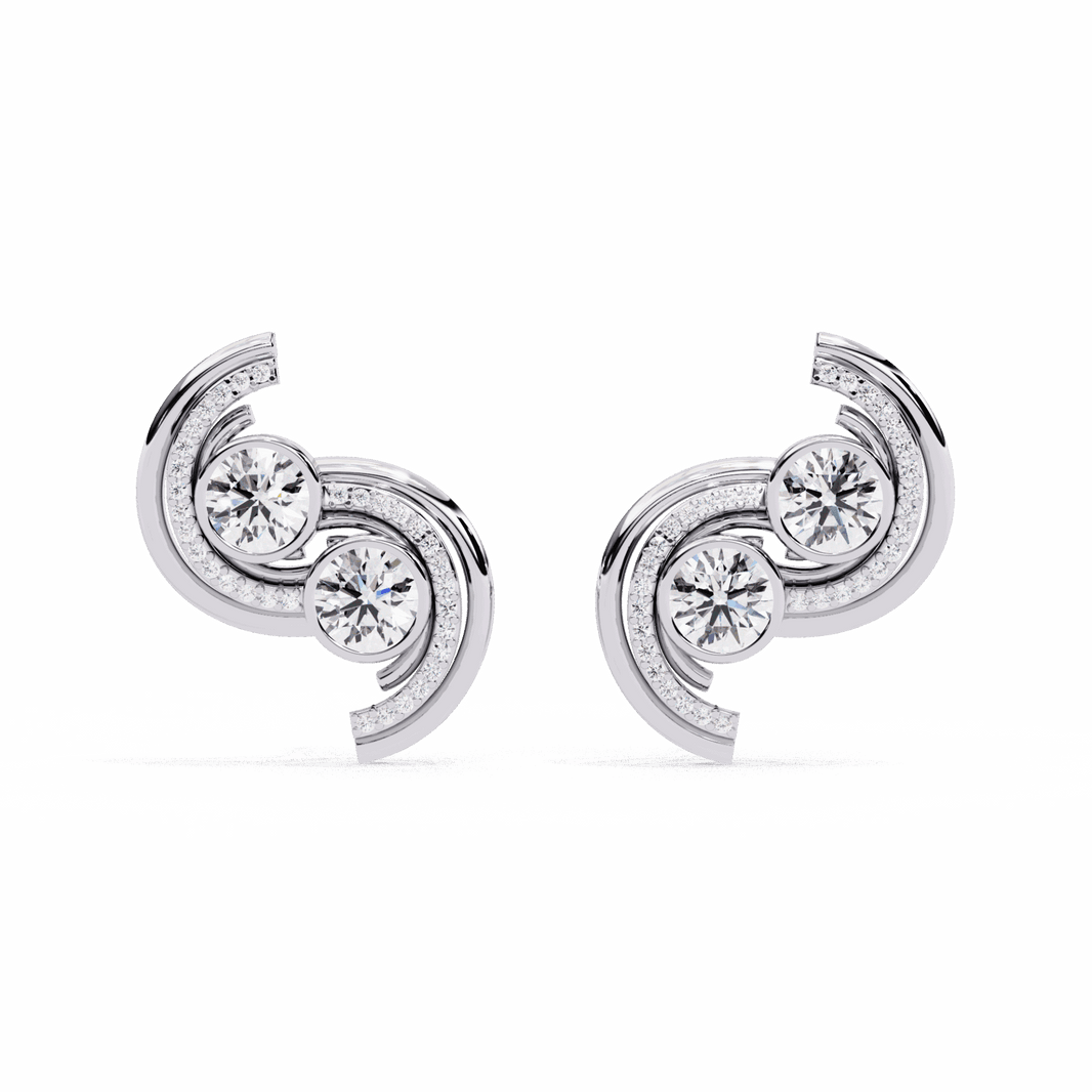 2 Carat Modern Round Duo Stud Earrings in Moissanite | House of Estara