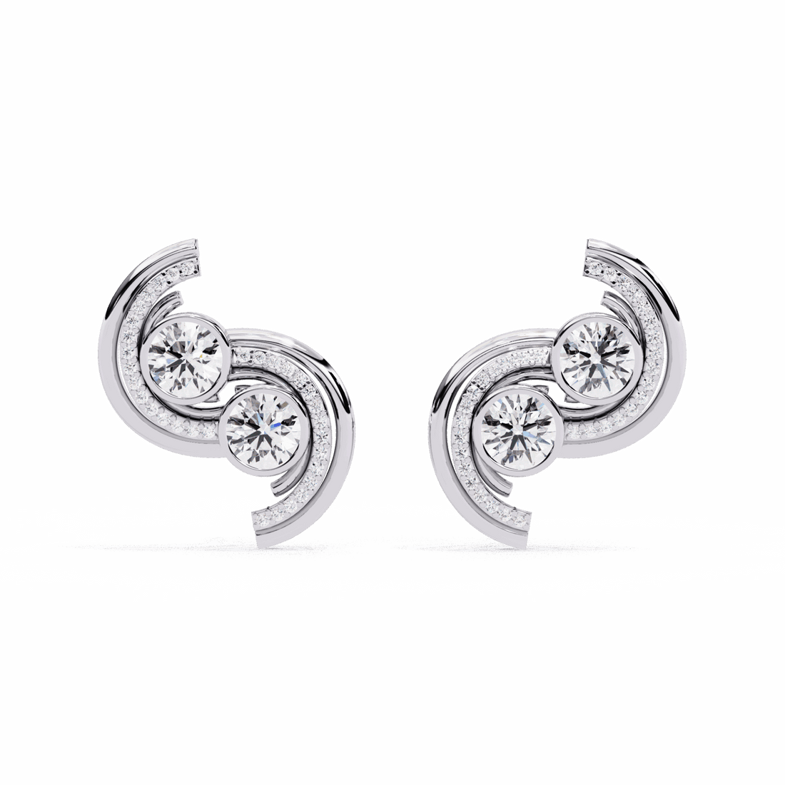 2 Carat Modern Round Duo Stud Earrings in Moissanite | House of Estara