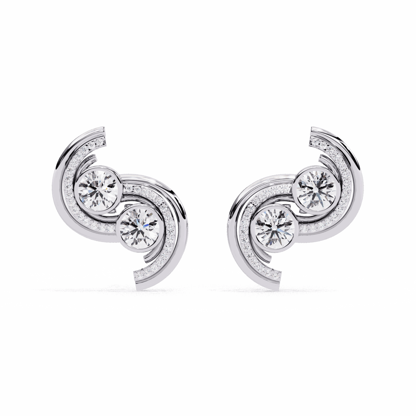 2 Carat Modern Round Duo Stud Earrings in Moissanite | House of Estara