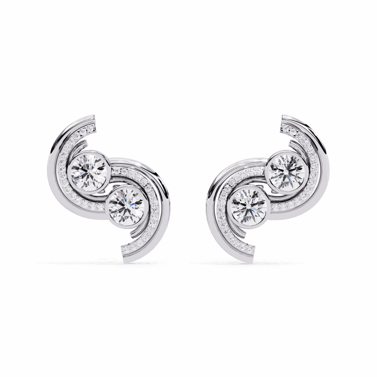 2 Carat Modern Round Duo Stud Earrings in Moissanite | House of Estara