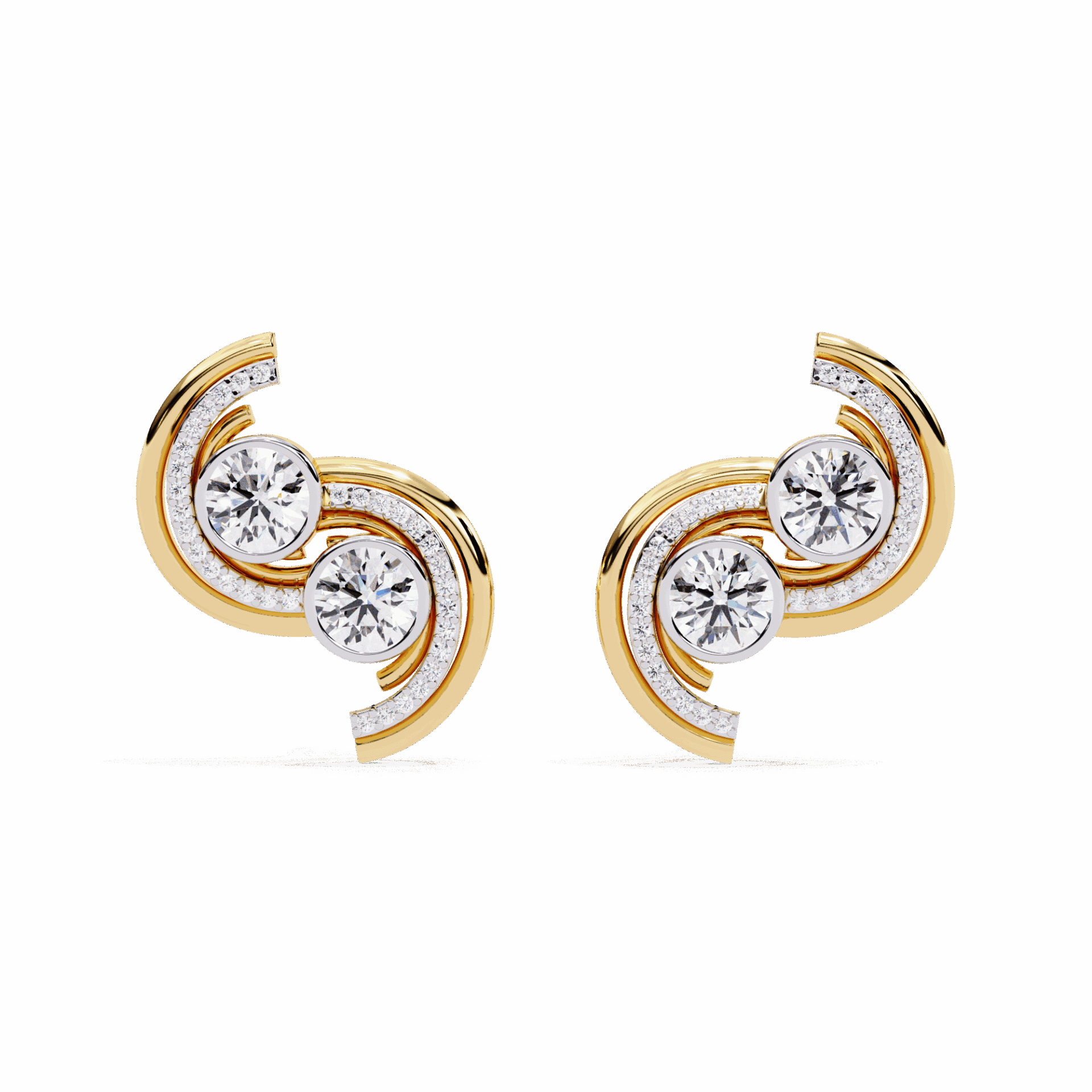 2 Carat Modern Round Duo Stud Earrings in Moissanite | House of Estara