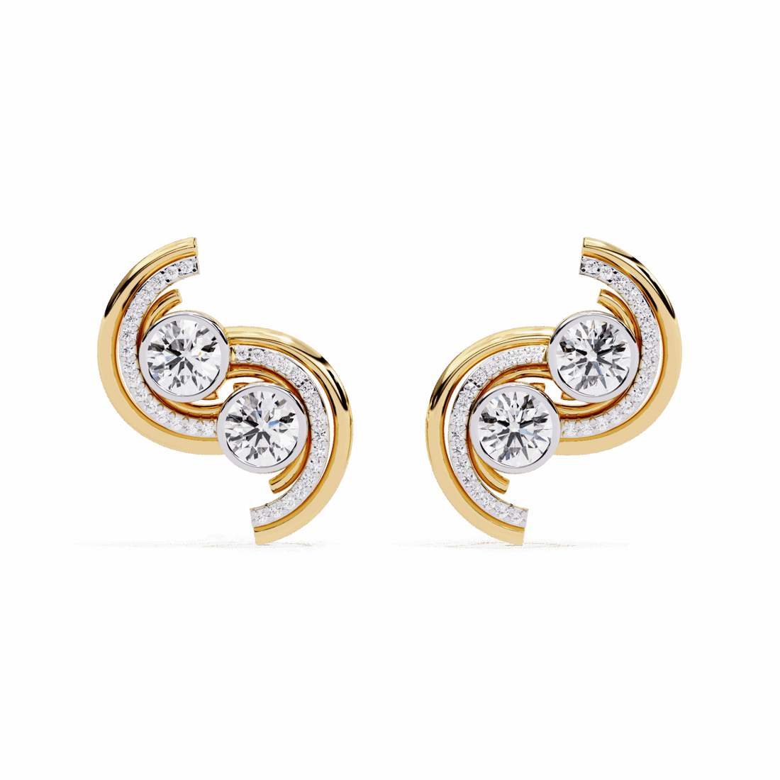 2 Carat Modern Round Duo Stud Earrings in Moissanite | House of Estara