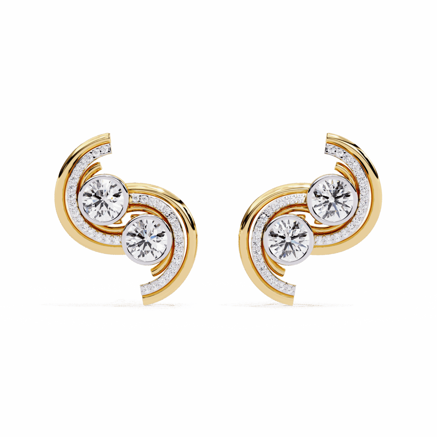 2 Carat Modern Round Duo Stud Earrings in Moissanite | House of Estara