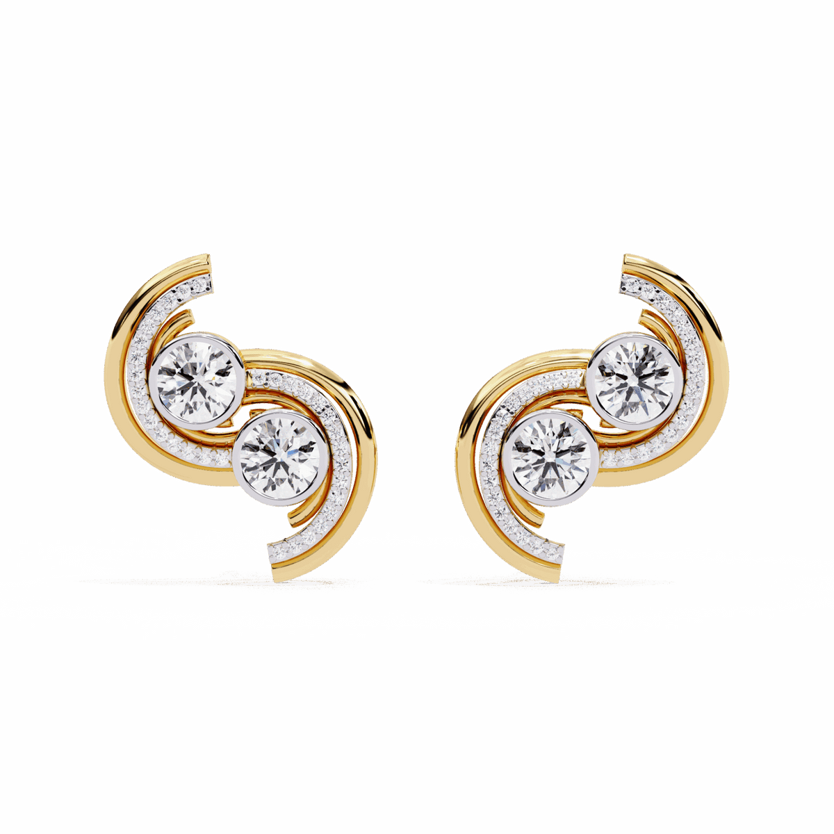 2 Carat Modern Round Duo Stud Earrings in Moissanite | House of Estara