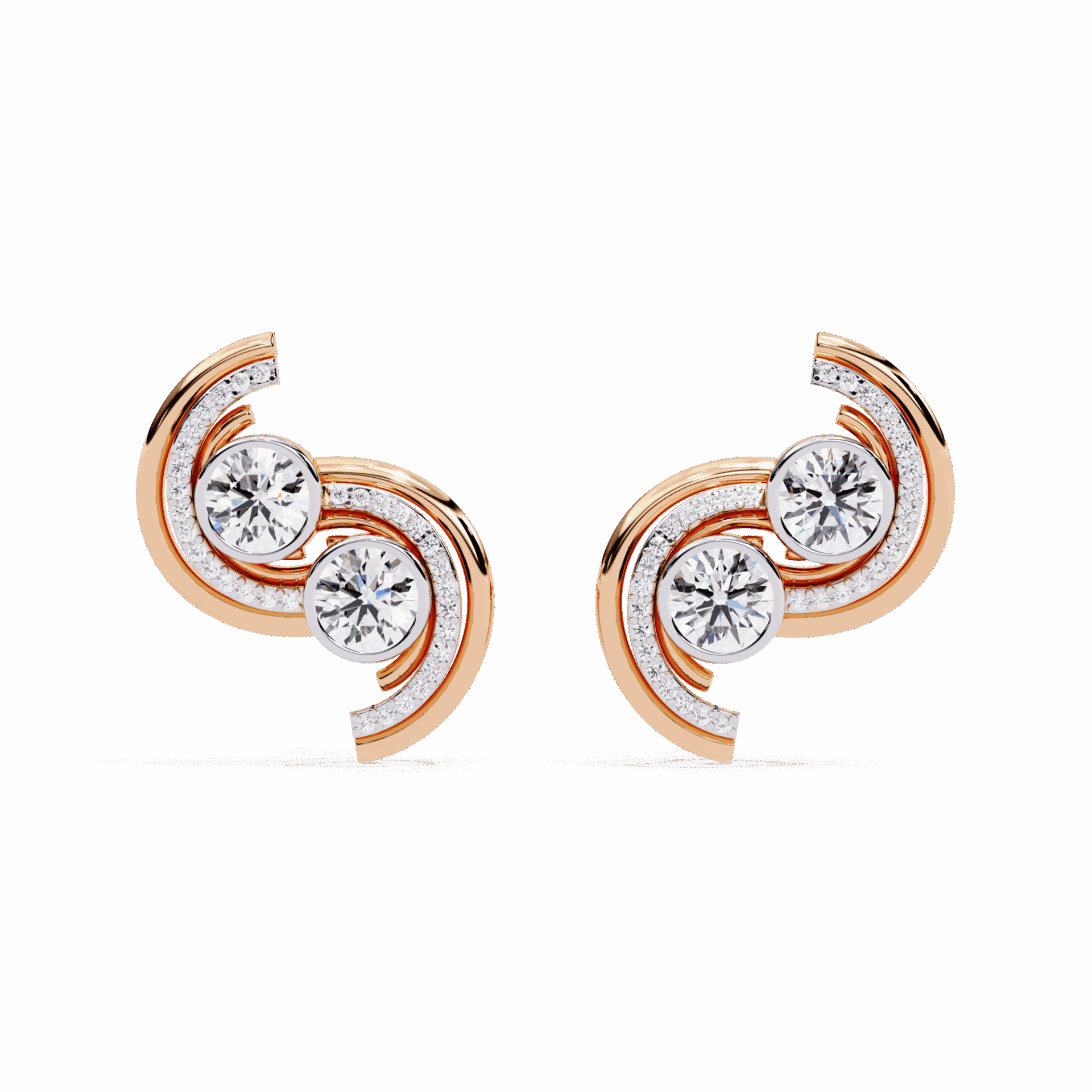 2 Carat Modern Round Duo Stud Earrings in Moissanite | House of Estara