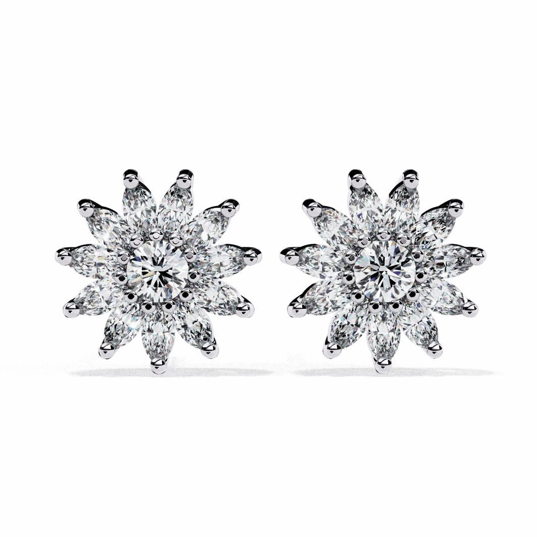 1.25 Carat Marquise and Round Stud Earrings in Moissanite | House of Estara