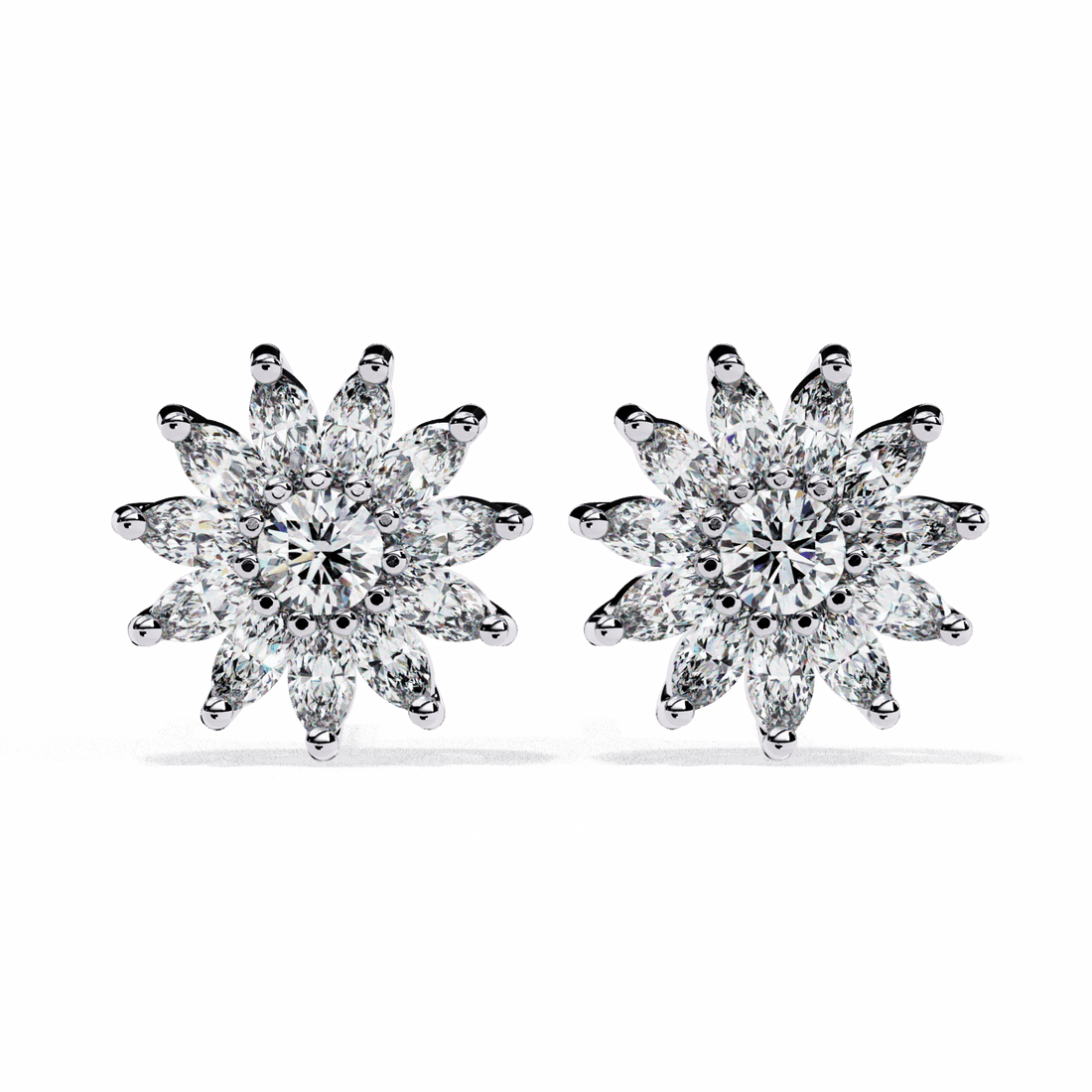 1.25 Carat Marquise and Round Stud Earrings in Moissanite | House of Estara