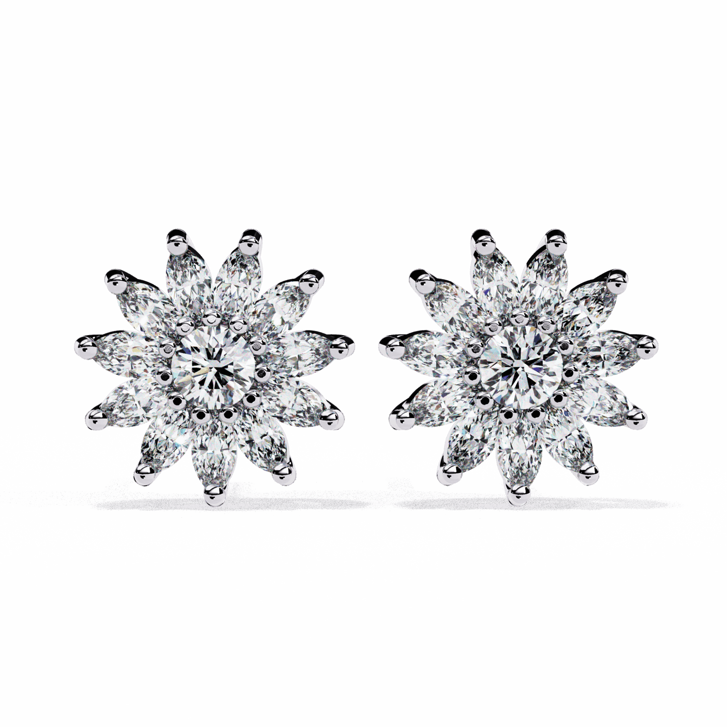 1.25 Carat Marquise and Round Stud Earrings in Moissanite | House of Estara