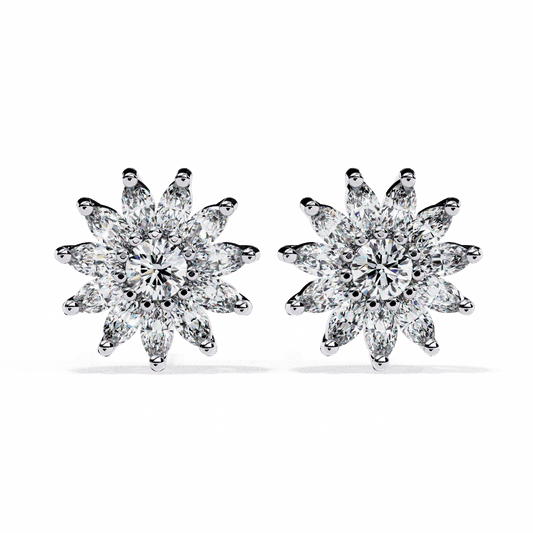 1.25 Carat Marquise and Round Stud Earrings in Moissanite | House of Estara