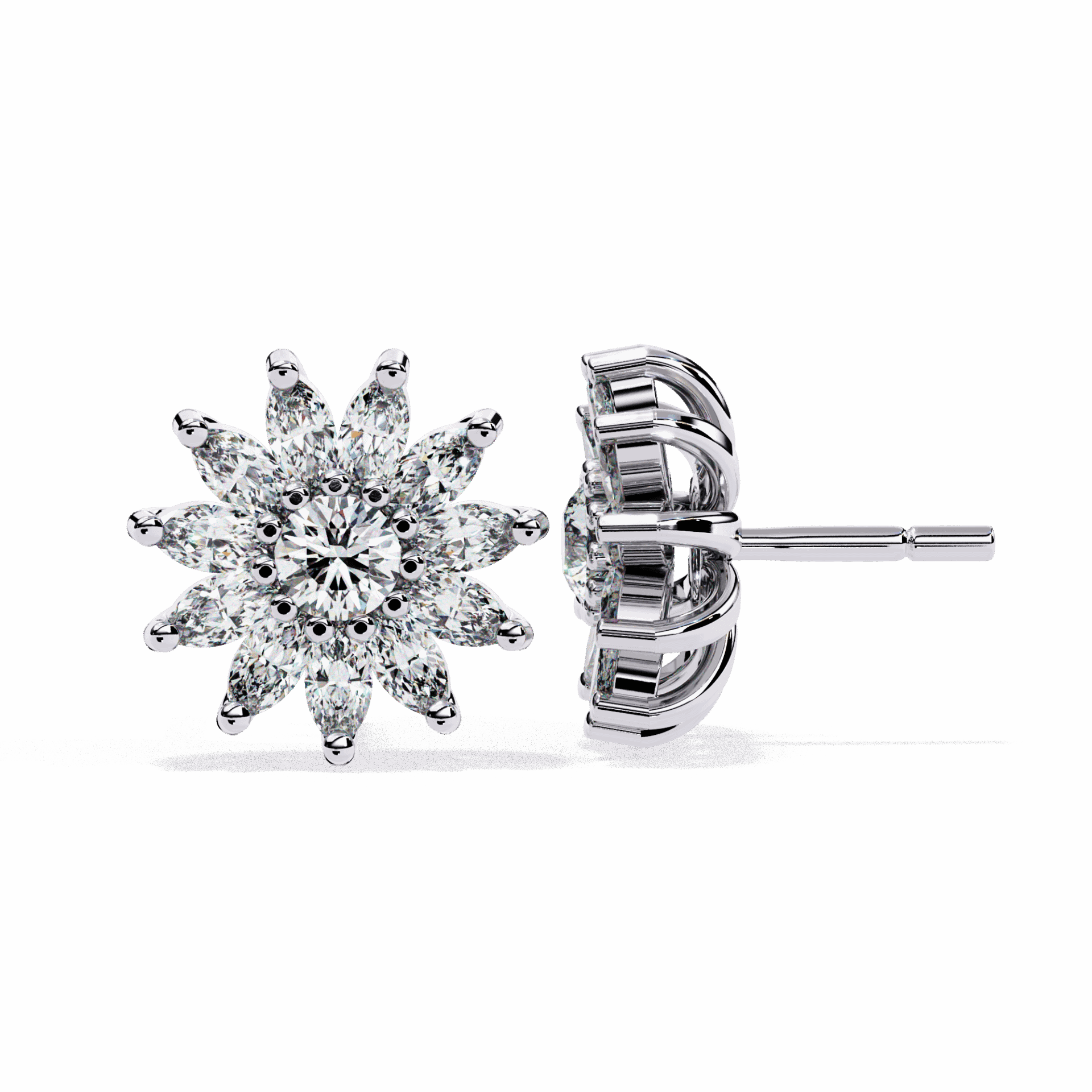 1.25 Carat Marquise and Round Stud Earrings in Moissanite | House of Estara