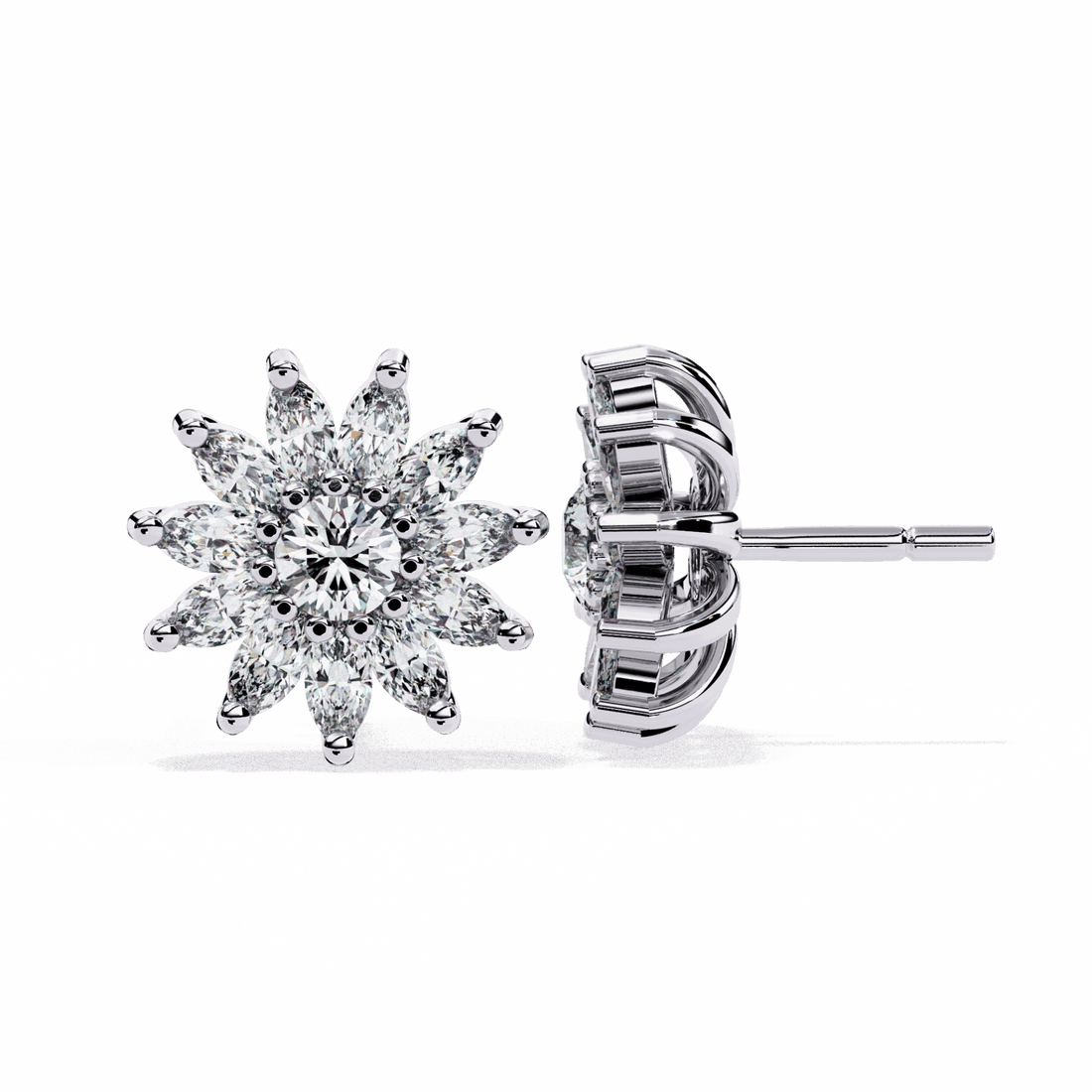 1.25 Carat Marquise and Round Stud Earrings in Moissanite | House of Estara