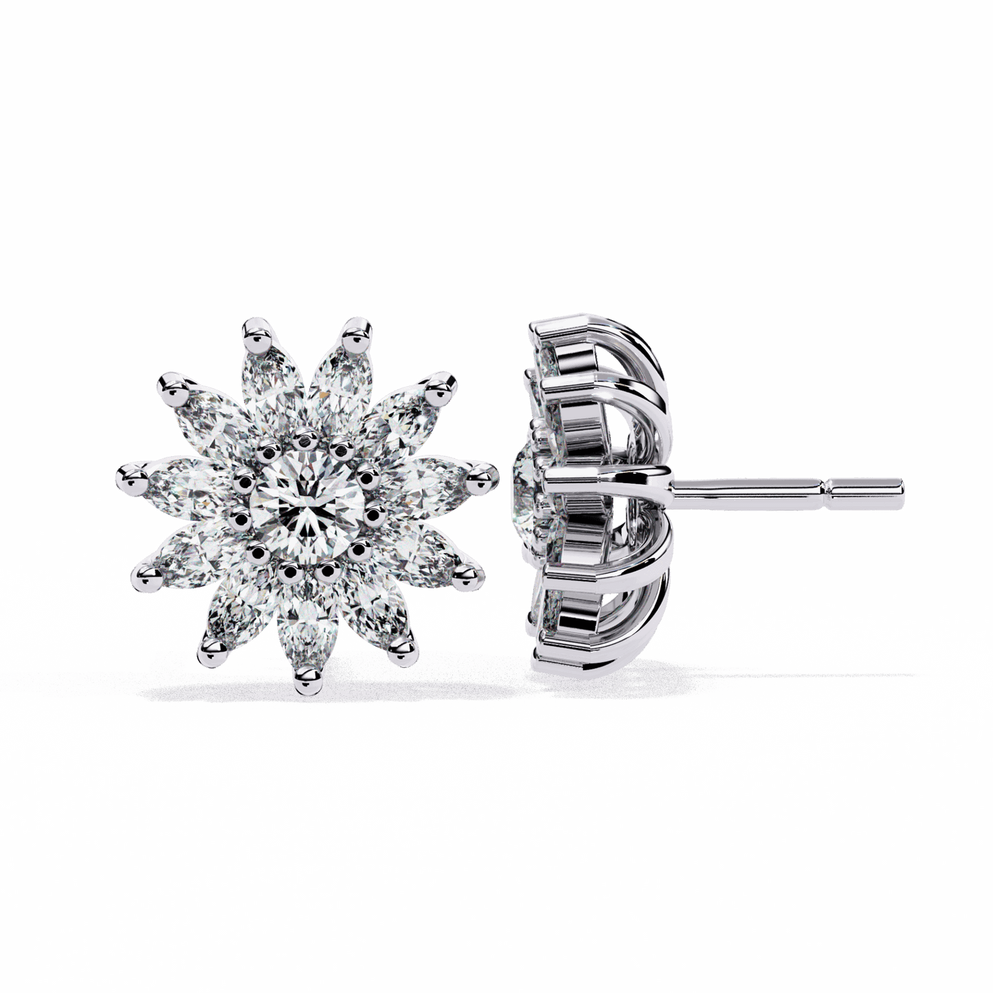1.25 Carat Marquise and Round Stud Earrings in Moissanite | House of Estara