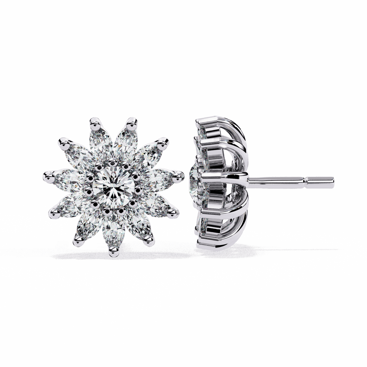 1.25 Carat Marquise and Round Stud Earrings in Moissanite | House of Estara