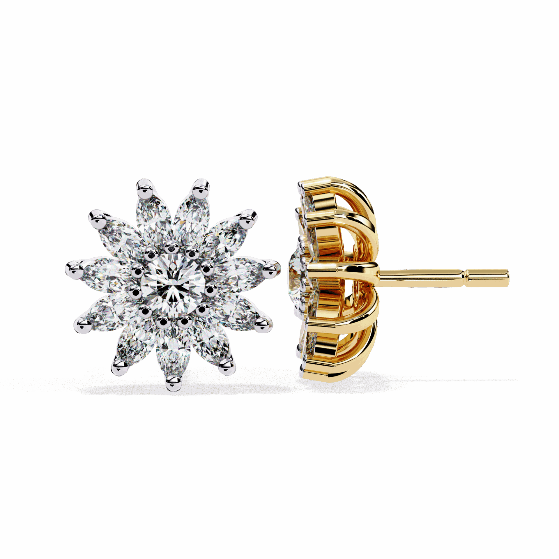 1.25 Carat Marquise and Round Stud Earrings in Moissanite | House of Estara