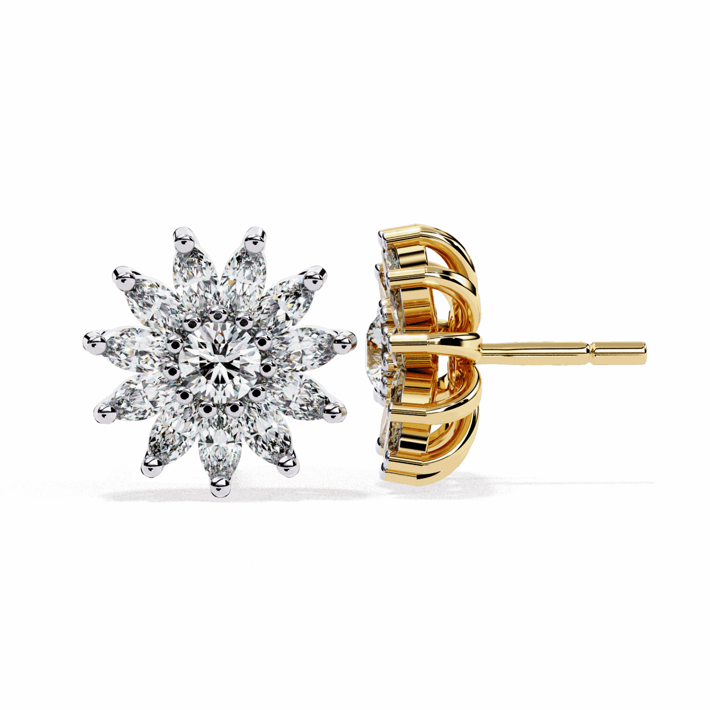 1.25 Carat Marquise and Round Stud Earrings in Moissanite | House of Estara