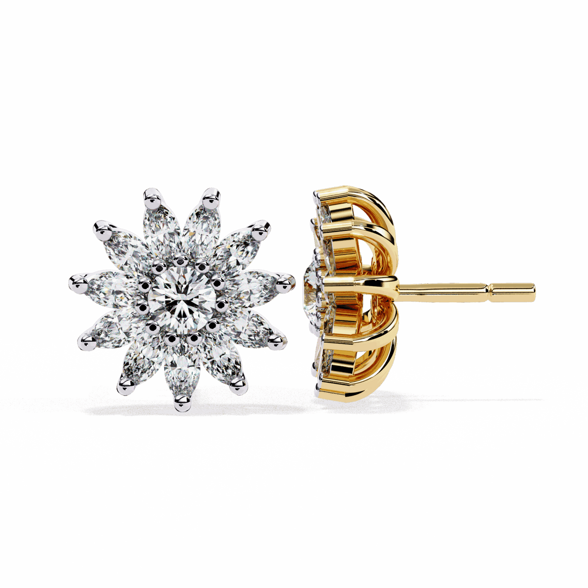 1.25 Carat Marquise and Round Stud Earrings in Moissanite | House of Estara