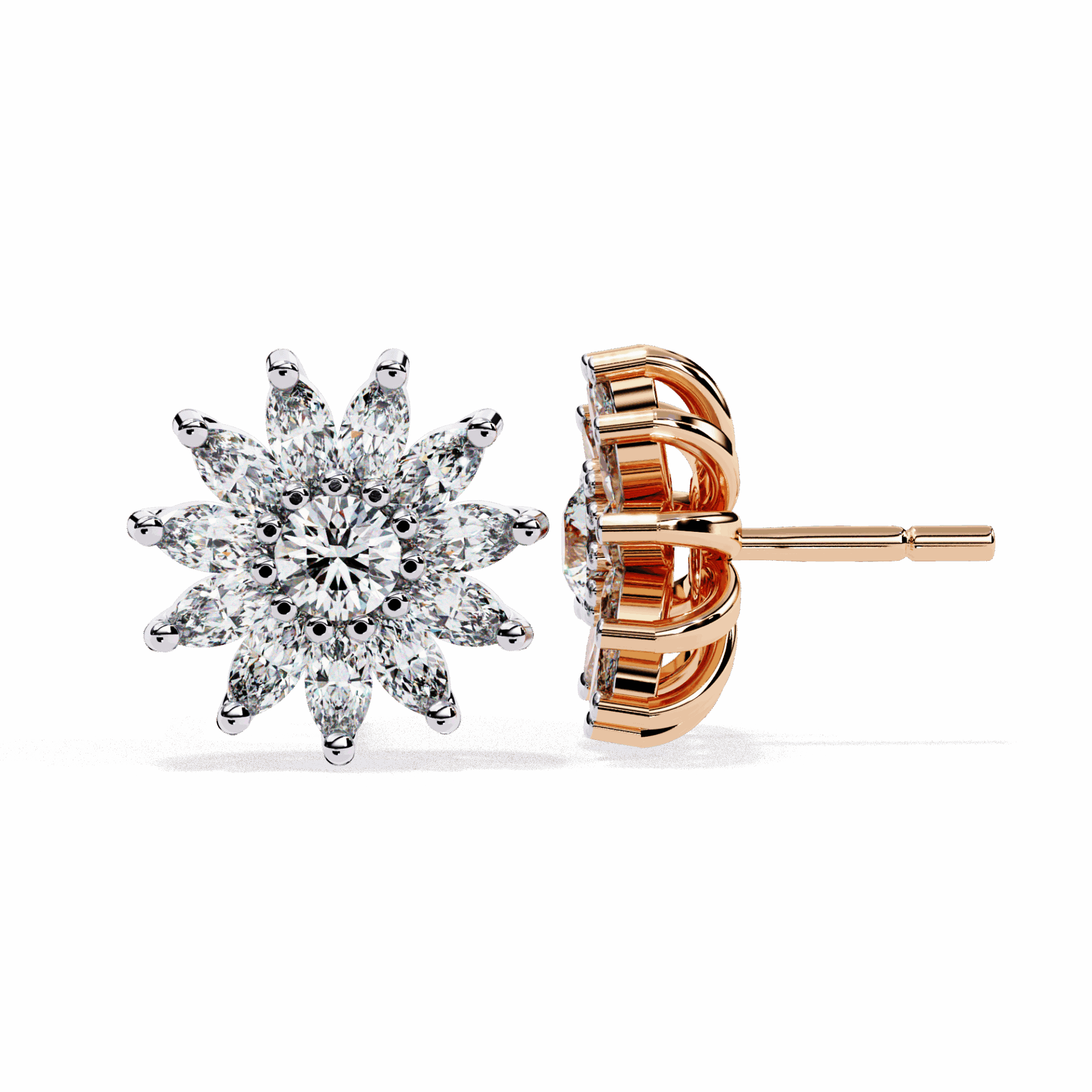 1.25 Carat Marquise and Round Stud Earrings in Moissanite | House of Estara