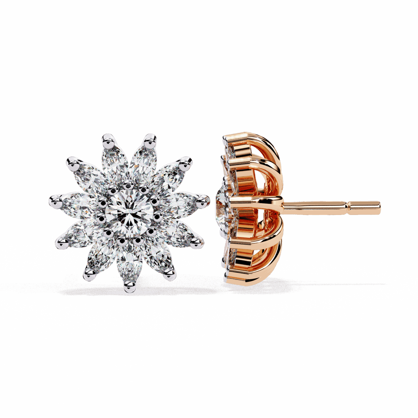 1.25 Carat Marquise and Round Stud Earrings in Moissanite | House of Estara