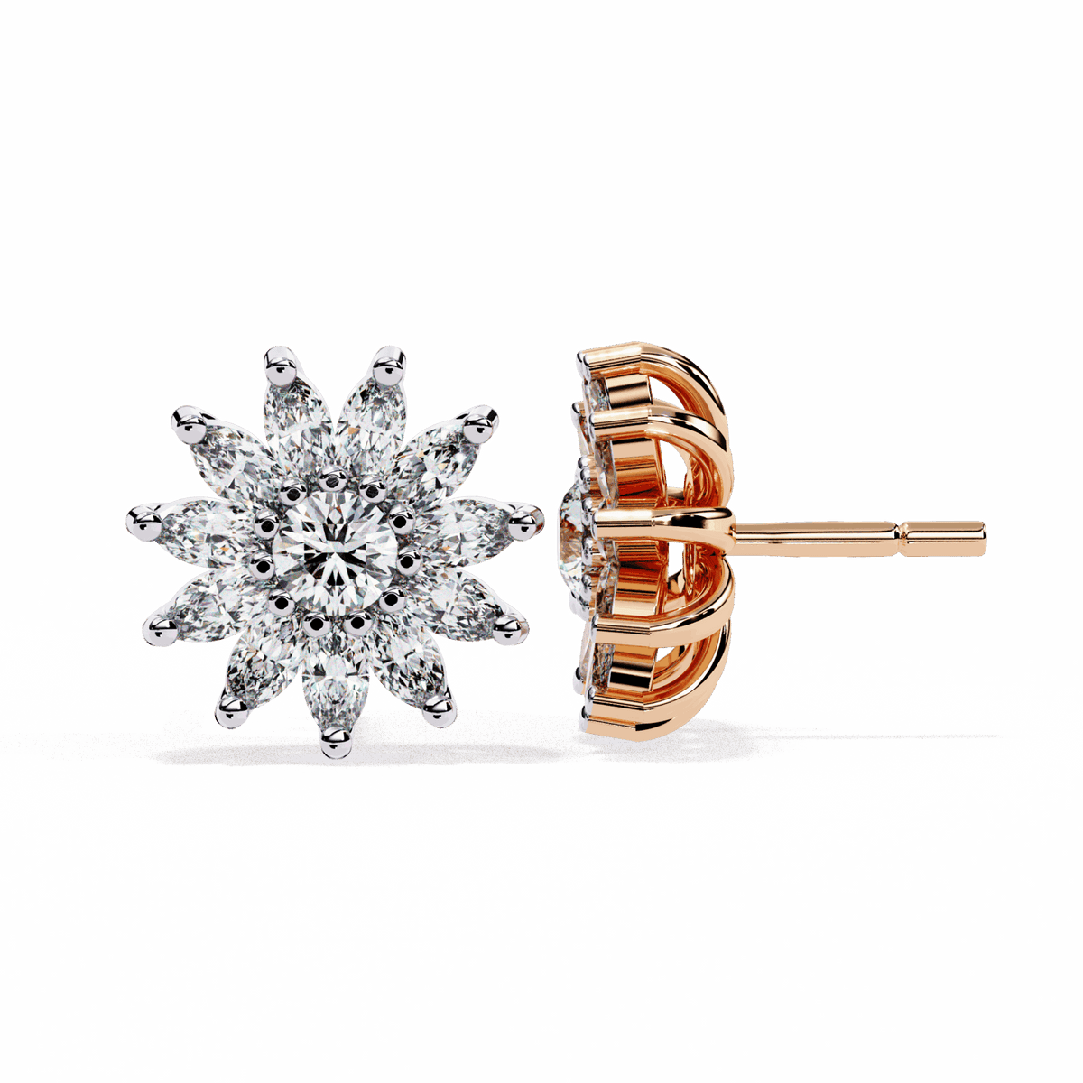 1.25 Carat Marquise and Round Stud Earrings in Moissanite | House of Estara