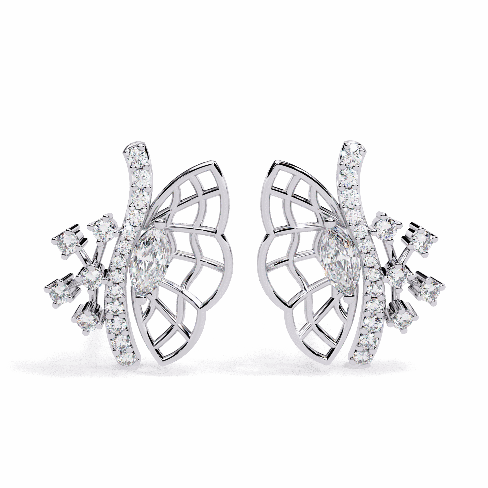 0.4 Carat Marquise and Round Cluster Stud Earrings in Moissanite | House of Estara
