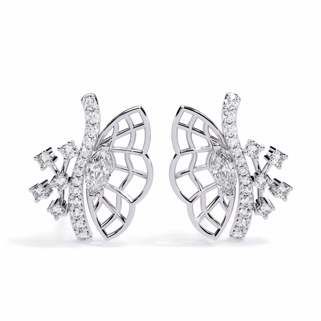 0.4 Carat Marquise and Round Cluster Stud Earrings in Moissanite | House of Estara