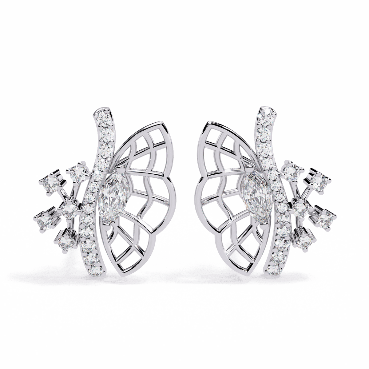 0.4 Carat Marquise and Round Cluster Stud Earrings in Moissanite | House of Estara