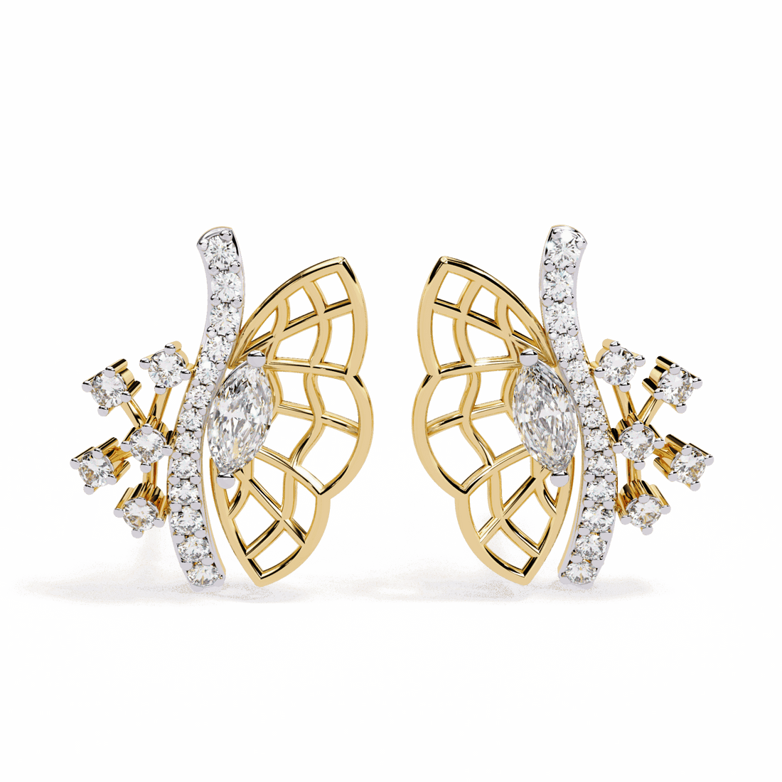 0.4 Carat Marquise and Round Cluster Stud Earrings in Moissanite | House of Estara